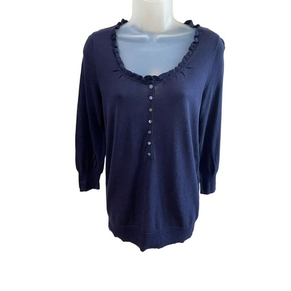 NWT GAP Ladies Button Front Ruffle Navy Sweater Size Medium - Picture 1 of 6